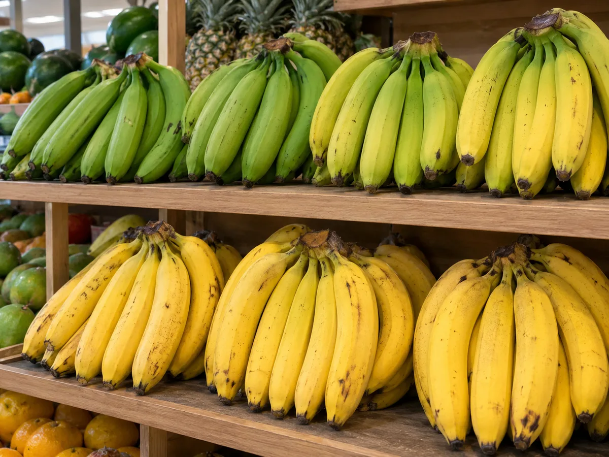 Pisang Ambon dalam beberapa tingkat kematangan untuk perencanaan stok toko buah.