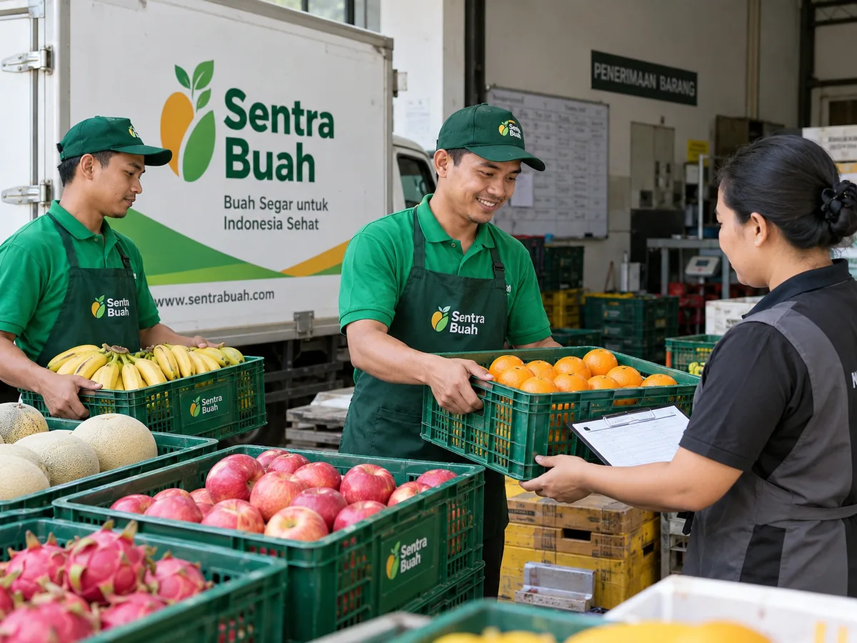 petugas Sentra Buah melakukan serah terima buah