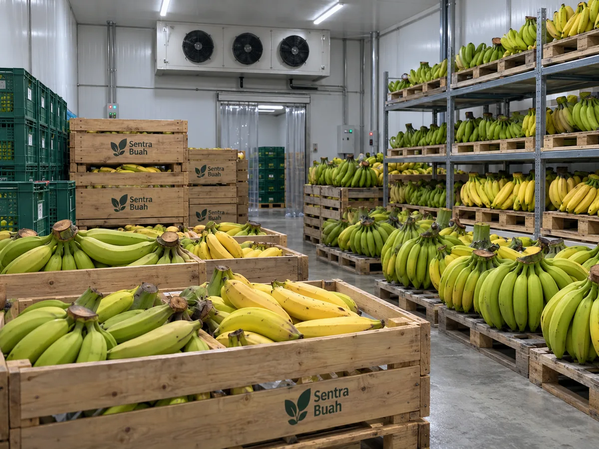 Pisang Ambon dengan beberapa tingkat kematangan untuk perencanaan hari saji katering.
